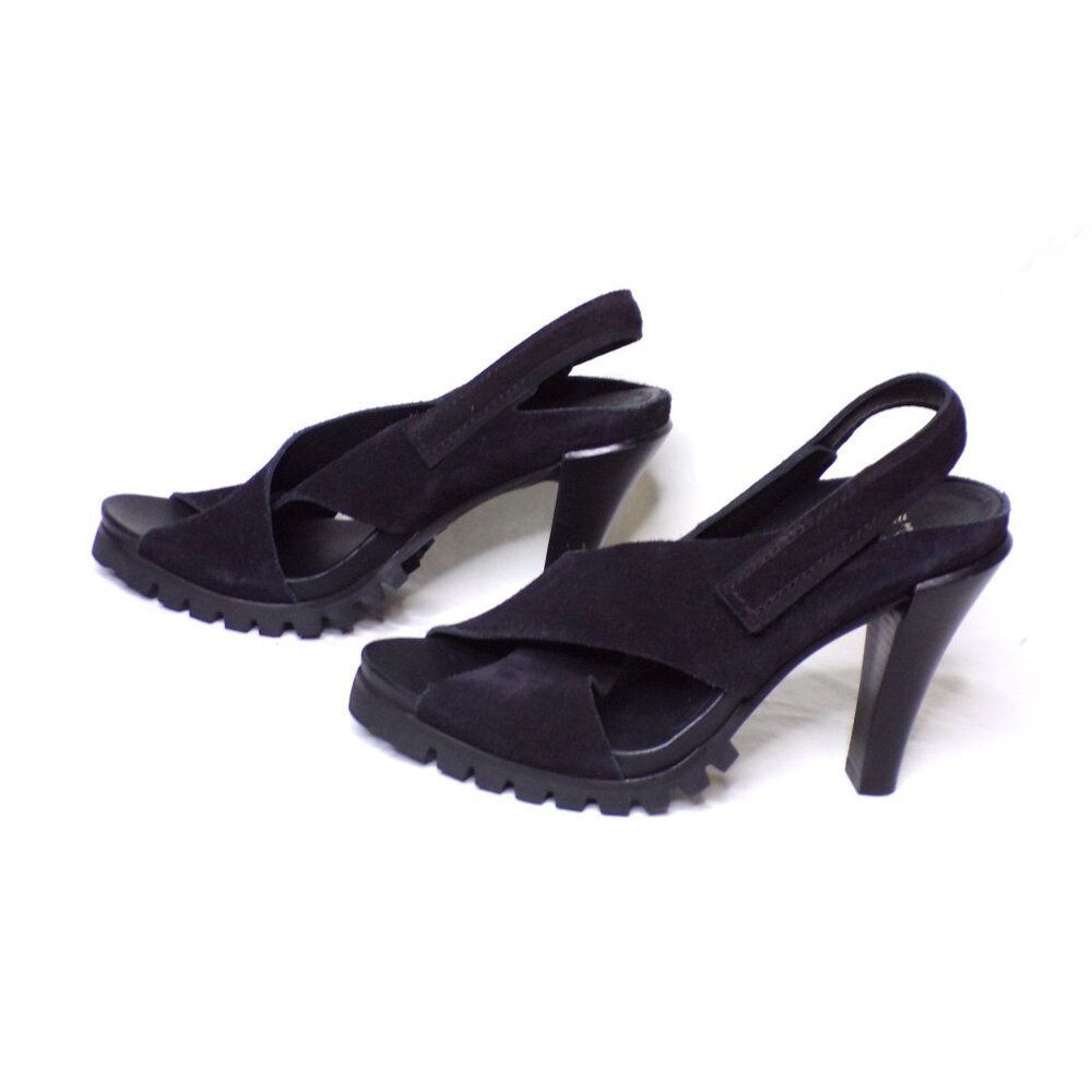 🆕 PEDRO GARCIA Yuval Slingback Peep Toe Lug Sole Heels Sandals Shoes Black 7.5 - Picture 2 of 8